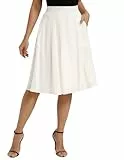 Belle Poque Damen Elegante Midi Rock Hochtaillierter A-Linie Basic Plissee Skater Röcke Mit Taschen Weiß S
