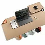 smøla Schreibtischunterlage aus PU-Leder I 85x40cm Abwischbar inkl. XXL Mauspad I Große Tischunterlage, Schreibunterlage – für Büro & Home-Office I Doppelseitig (Sand-Beige/Cognac)