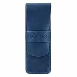 Londo Stift- und Federmäppchen aus echtem Leder mit Einstecklasche, Schreibwarentasche - Blau