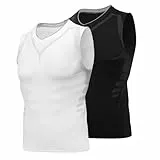 AMZSPORT Herren Kompressions-Tanktop Ärmellos Funktionsshirts Baselayer Unterhemd Schwarz Weiß L