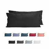 Komfortec 100% Baumwolle Kissenbezüge 2er Set - Superweicher Premium Jersey Kopfkissenbezug 150 g/m² - Kissenhülle - Schwarz - 40 x 80 cm