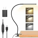 iZELL 77 LED Schreibtischlampe Dimmbar - 【3 Farbtemperaturen & 10 Helligkeitsstufen】 40cm Flexiblem Schwanenhals mit USB-Ladegerät, Klemmleuchte, Bürolampe, Arbeitslampe für Home Office/Büro