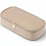Vlando Reise Kosmetiktasche Klein, Make Up Tasche Damen, Tragbare Cosmetic Bag Organizer, Multifunktionale Schminktasche Damen aus wasserdichte Leder,Milchkaffee