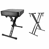 RockJam Double Braced Adjustable Keyboard Stand with Locking Straps & Premium Adjustable Padded Keyboard Bench or Digital Piano Stool, Regulär