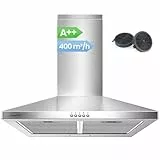 COMFEE' CH60A17EM400SS A++ Dunstabzugshaube 60cm Umluft & Abluft, Wandhaube mit Aktivkohlefilter, 400m³/h Luftstrom, 5 Schichten Waschbarer Fettfilter, Einstellbarer Kamin, Silber