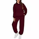Angxiwan Pinker Jogginganzug Damen Baggy Jogginganzug Trainingsanzug Sportanzug 2 Teilig Hosenanzug Sportlich Hoodie und Hose Langarm Hausanzug Loungewear Gym Outfit Damen Set