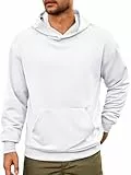 Runcati Herren Kapuzenpullover Langarm Regular Fit Hoodie Einfarbig Leichte Sweatshirt Casual Sport Training Oberteile mit Kängurutasche Weiß M