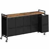 HOOBRO Wäschekorb, Wäschewagen, Wäschesammler, Wäschewagen mit 5 abnehmbaren Oxford-Wäschesäcken und Aufbewahrungsplatte, für Waschküche, Badezimmer, Vintagebraun und Schwarz EBF07XY01