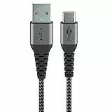 goobay 49295 Schnellladekabel USB C auf USB A 60W 20V / Extrem robustes Textilkabel / 480 Mbits Ladekabel USB C/Schnellladekabel Samsung USB C Kabel 0,5m / Stoffkabel Grau / 0,5m