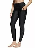 baleaf Damen Schwimmen Leggings mit Reißverschluss Taschen Swim Wetsuit Rash Guard Hose mit Liner Modest Bademode UPF 50+ Schwarz M