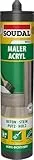 Soudal Maler-Acryl, 300 ml, Weiß - Überstreichbarer Acryl-Dichtstoff für Innenbereich, geruchsarm, einfache Verarbeitung, ideal für Anschlussfugen, Risse und Reparaturen an Wänden und Decken