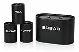 GOURMETmaxx Brotkasten inkl. Vorratsdosen-Set - 8-tlg. Set | Stilvolle & luftdichte Metalldosen mit Deckel und Beschriftungen für Brot, Kaffee, Tee & Zucker | Aromadicht für frische Lebensmittel
