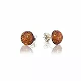 ANDANTE Premium Collection - Echter OSTSEE Bernstein Ohrstecker in 925 Sterling Silber ** Golden Moon ** Zertifiziert - Gold des MEERES - Farbe COGNAC