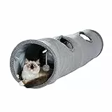 PAWZ Road Schön Faltbar Katzentunnel Katzenspielzeug mit Ball, Rascheltunnel, Spieltunnel für Katzen, 130cm x 30cm, Kaninchen Spielzeug, Grau Tunnel für Wohnungskatzen
