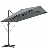 KESSER® Sonnenschirm Ampelschirm SUN XL 300 x 300 cm Inkl. Abdeckung +Windsicherung Drehbar Neigbar Kippbar Marktschirm Groß 360° Rotation, Gartenschirm mit Kurbel Sonnenschutz UV50+, Anthrazit