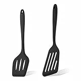 Herogo Pfannenwender Set, 2 Stück Silikon Geschlitzt Wender Pfannenwender zum Kochen, Hitzebeständig Küchenhelfer Spachtel zum Flip Fisch Eier Pfannkuchen, Antihaft, Spülmaschinengeeignet, Schwarz