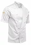 strongAnt® Kochjacke Herren Kurzarm XLAnce Stretch – Slim Fit, mit Druckknöpfen, atmungsaktiv & pflegeleicht – Kochjacke für Gastronomie, Küche & Bäckerei – Weiß M