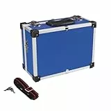 Perel Blauer Aluminium Werkzeugkoffer 320 x 230 x 155 mm mit Schlüsselschloss (2 Schlüssel) und Schultergurt, Hardcase Transportkoffer für Werkzeuge, Laptop und Kamera
