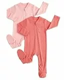 JiAmy Baumwolle Baby Schlafanzug 2er-Pack, Langarm Neugeborene Baby Jungen Mädchen Strampler Babykleidung Bekleidung Rosa 0-3 Monate