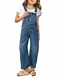 Haloumoning Denim Jumpsuit Mädchen Jeans Latzhose Kinder Ärmelloses Lange Hosen Overall Casual Loose Fit Strampler mit Taschen, Blau, 13-14 Jahre