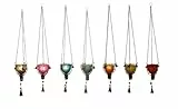 NETPROSHOP Windlicht Teelichthalter mit Glöckchen zum Hängen aus farbigem Glas und Metall, Farbe:Pink