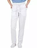 B-well ALESSI Medizinische Schlupfhose Arbeitshose Multitaschen Unisex mit Elastischem Bund und Gesäßtaschen Krankenhaus Uniformhose mit mittlerer Taille und Rundumgummibund (Weiss, L)