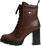 TOMMY JEANS Damen Mid Boot Stiefel Heel Lace Up aus Leder, Braun (Dark Mocha), 41