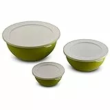 omada Design, Set mit 3 Salatschüsseln mit Deckel (0,5 l - 1,5 l - 3,5 l) innen weiß und außen bunt, Microban antibakteriell, Linie Sanaliving