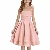 XINYUNZU Mädchen Kleider A-Linie Spaghettiträger Sommerkleid Elegant Festliches Kleid Einfarbig Kinder Freizeitkleid Ärmellos Party Prinzessin Kleid für 8-14 Jahre Rosa 10-11 Jahre