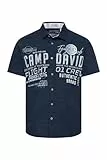 Camp David Herren Kurzarm-Streifenhemd mit Label-Stickereien Navy, XXXL