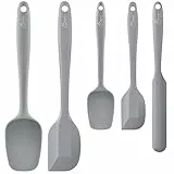 HOTEC 315 °C hitzebeständiges BPA-freies Silikon-Gummi-Spatel-Set, Küchenspatel, Backen, Mischen für antihaftbeschichtetes Kochgeschirr, spülmaschinenfest, 5 Stück, Grau