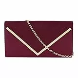 MEGAUK Damen Clutch Samt Abendtasche Elegante Handtasche Envelope Tasche Unterarmtasche mit Kette für Hochzeit Wedding Prom Party, Weinrot