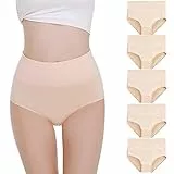 Falechay Unterhosen Damen Unterwäsche Frauen Panties Atmungsaktiv Hohe Taille Slips Baumwollmischung Mehrpack 5er Pack, Hautfarbe, 2XL