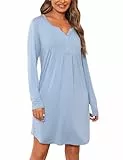 Jahetuul Nachthemd Damen Schlafshirt Langarm Nachthemden für Damen Baumwolle Winter Nachtwäsche Sleepshirt Nachtkleid Hauskleid mit Knopfleiste