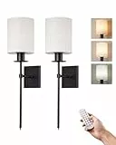 EDISHINE 2 Stück Akku Wandleuchte Innen, RGB LED Wandlampe Ohne Stromanschluss, Kabellose Wandleuchte dimmbar mit Fernbedienung, 12 Farben & 2 dynamische Modi,USB Aufladbar,Schwarz