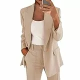 DHYUEN Kurzblazer Damen Festlich Lässig Trainingsanzug Elegantes Outfit Damen Komplett Partykleidung Langarm Blazer Und Anzughose Hosenanzüge Zweiteiler Damen Lang Sportanzug(C-Khaki,M)