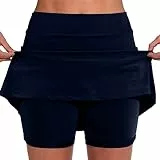 Tennisrock Damen Mit Hose - Shorts Mit Rock Yoga Sportrock Hohe Taille Tennis Skort Golfrock A-Line Sommerrock Einfarbig Elegante Minirock Sportlich Laufröcke Wandern Running Hosenrock