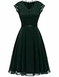 Dressystar Damen Festliche Cocktailkleider V-Ausschnitt Abendkleider Elegant Hochzeit Spitzenkleid Dunkelgrün M