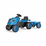 Smoby - Traktor Farmer XL Blau + Anhänger - Trettraktor für Kinder - Verstellbarer Sitz - Lenkrad mit Hupe - Motorhaube zum Aufklappen