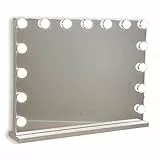 Flamingueo Schminkspiegel mit Beleuchtung - 15 LED - 3 Modi - Einstellbare Intensität - Touch Control - USB Port - Vergrößerungsspiegel Inklusive - Kosmetikspiegel - Weiß - 58x12x48cm