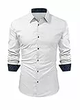 Meilicloth Herren Hemd Businesshemd Langarm Freizeithemd Herrenhemden Casual Regular Fit Klassischer Kragen Button Down Hemd Party Prom Konzert Kleid Weißes Modische Hemden Slim Fit