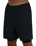 TCA Ultra Sporthose Herren kurz 2 in 1 mit Tasche - Kurze Sport Shorts Trainingshose mit Taschen - Laufhose mit Kompressions Innenhose und Reißverschluss Handytasche - Schwarz, XL