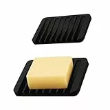2Stück Seifenschale Schwarz Seifenschale Silikon,Ablauf Seifenhalter Soap Holder Seifenablage Waschbecken,Soap Dish Seifenschalen Seifendose Klein Dusche für Bad,Dusche,Küche,Seife,Schwamm,Waschbecken
