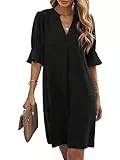 Famulily Womens Casual Rüschen Ärmel Shift Über Knie Kleid Damen Plissee Tunika Kleider Schwarz M