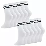 Utensilsto 6 Paare Damen Socken Weiß Sportsocken Tennissocken Sport Socken mit Streifen Baumwolle Socken Damen, Weiß