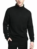 Kallspin Herren Pullover mit hohem Halsausschnitt und Langen Ärmeln Pullover aus Wollmischung(Schwarz, S)