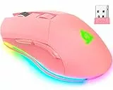 KLIM Blaze - Wiederaufladbare kabellose RGB Gaming Maus - NEU - Hochpräziser Sensor mit Langer Akkudauer - Einstellbar auf bis zu 10000 DPI - Kabel- und Funk Maus Modus (Rosa)