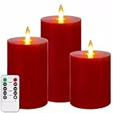 Auemaniliy LED-Kerzen, LED-Kerzen mit Fernbedienung und Timer, batteriebetriebene Kerzen, gefälschte Kerzen, Weihnachtsdekorationen und minimalistische Wohnkultur, 3 Stück (rot)