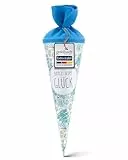 goldbuch 93 216 Geschwistertüte ganz viel Glück, Schultüte mit Skizzen-Muster, Lackkarton, Geschenkverpackung mit blauem Filzverschluss (ohne Verschlussband), Zuckertüte rund, Länge 35 cm, Ø 11,5 cm