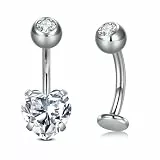 FECTAS Bauchnabelpiercing Titan 10mm 14g Silber 1.6mm Bananabell Piercing Schmuck Herz Diamant